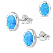 Synthetic Opal Oval Sterling Silver Stud Earrings, e346